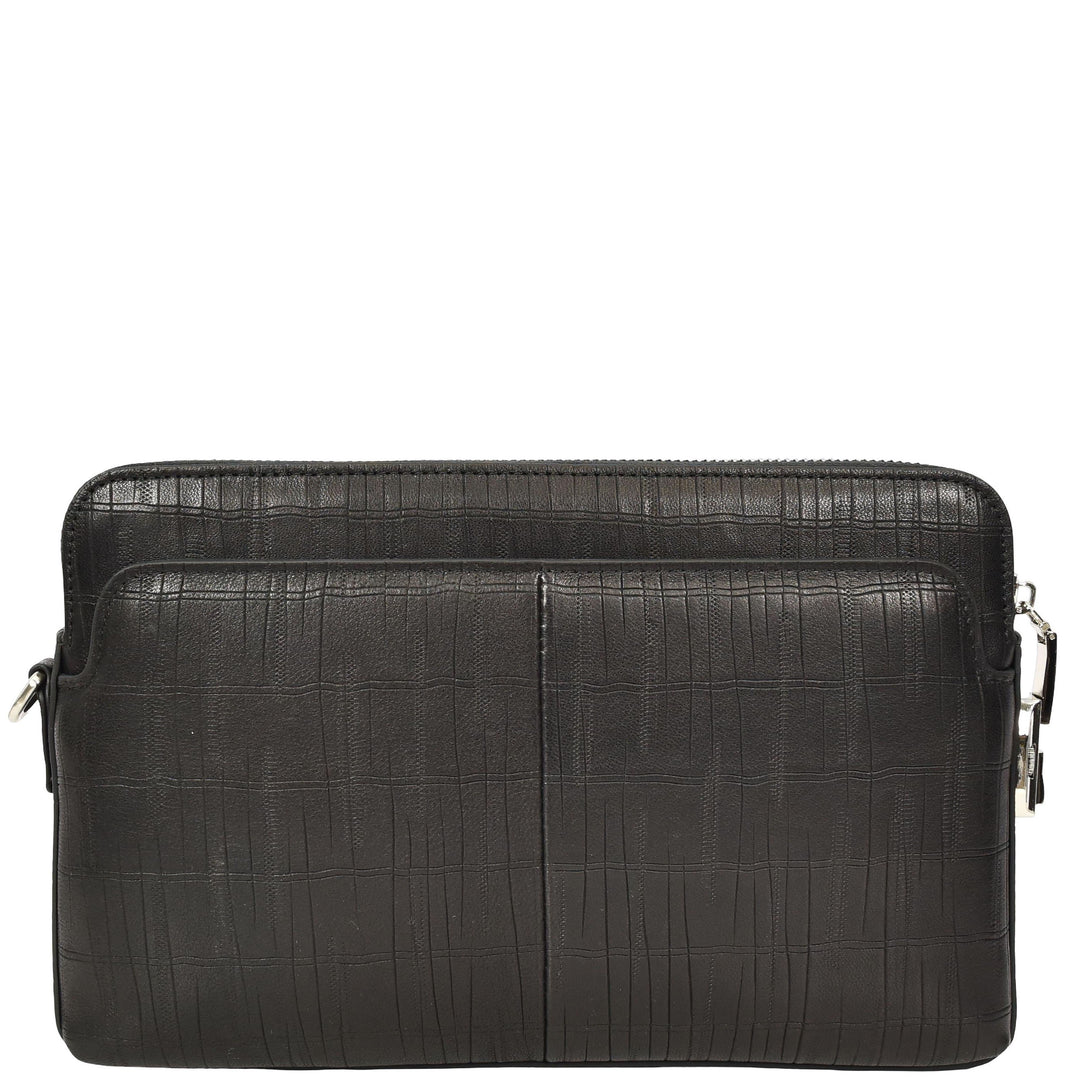 Wrist Bag Croc-Print Embossed Leather Clutch Organiser with Digit Lock HOL1049 Black