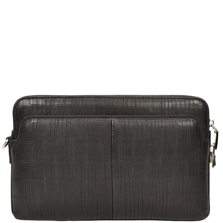 Wrist Bag Croc-Print Embossed Leather Clutch Organiser with Digit Lock HOL1049 Black