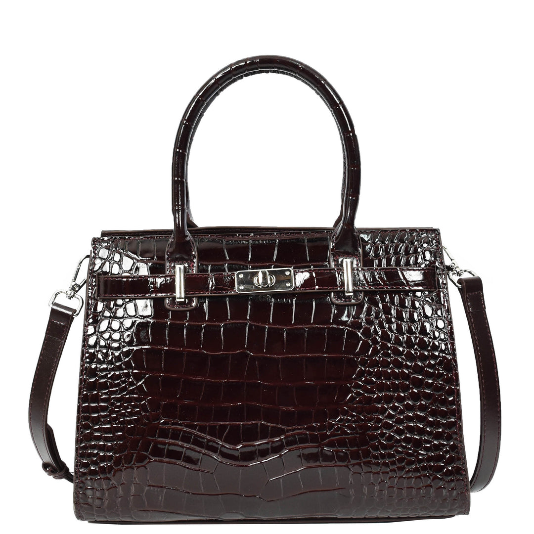 Women Real Leather Handbag Mid Size Organiser Top-Handle Handbag Noelle Brown-3