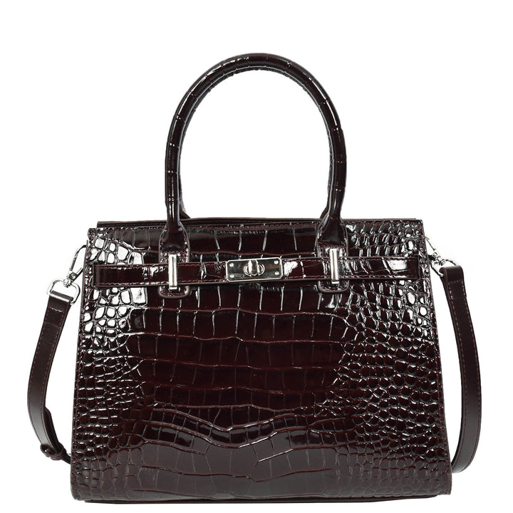 Women Real Leather Handbag Mid Size Organiser Top-Handle Handbag Noelle Brown-3