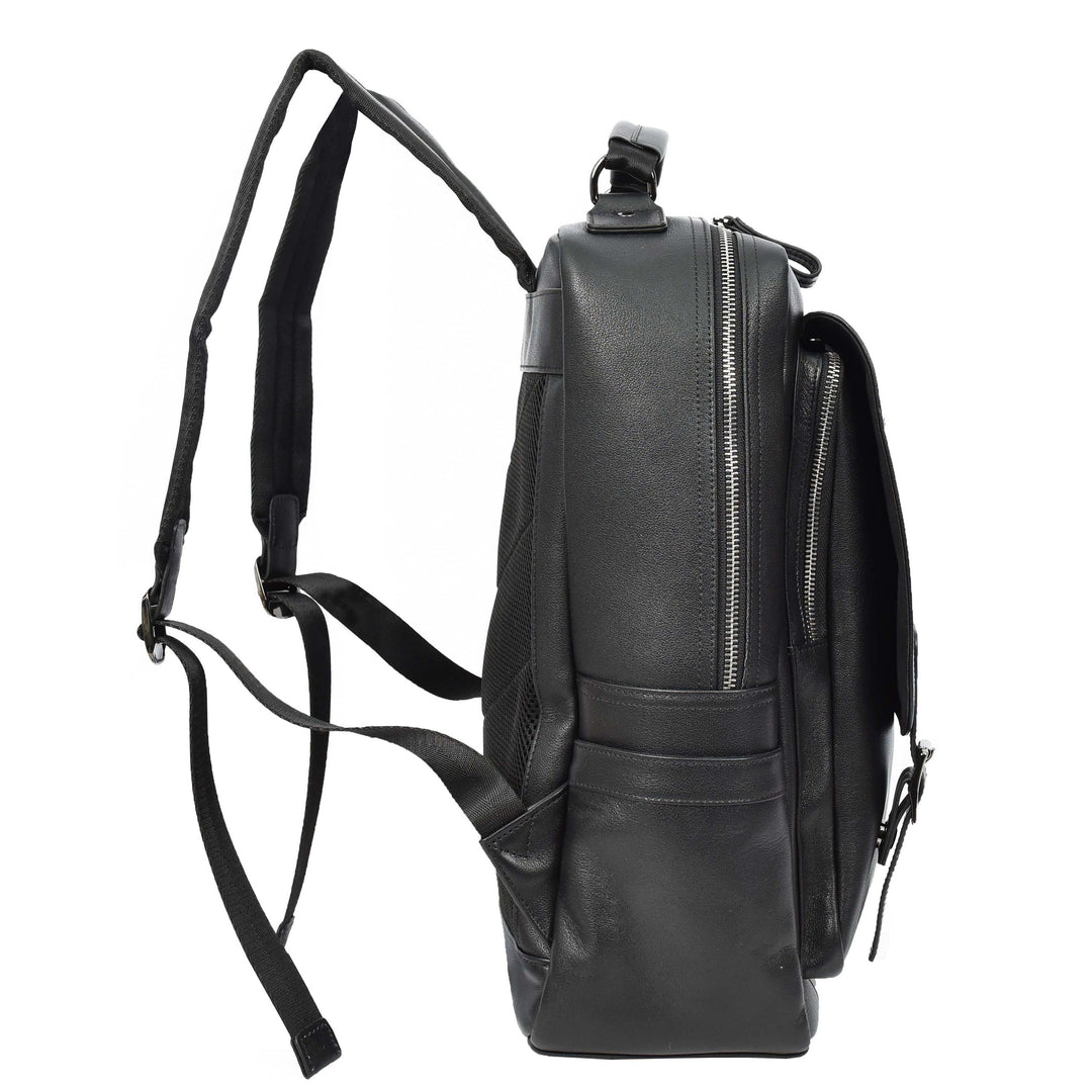 Mens Real Leather Backpack Large Size Laptop Business Travel Rucksack Modra Black