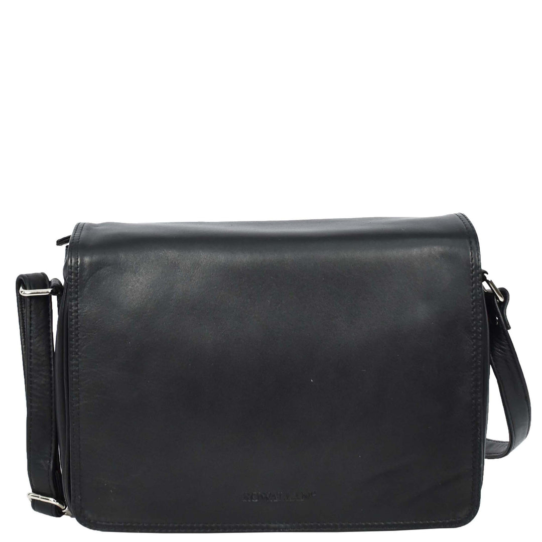 Womens Real Leather Crossbody Bag Flap over Shoulder Organiser Handbag HOL896 Black-3
