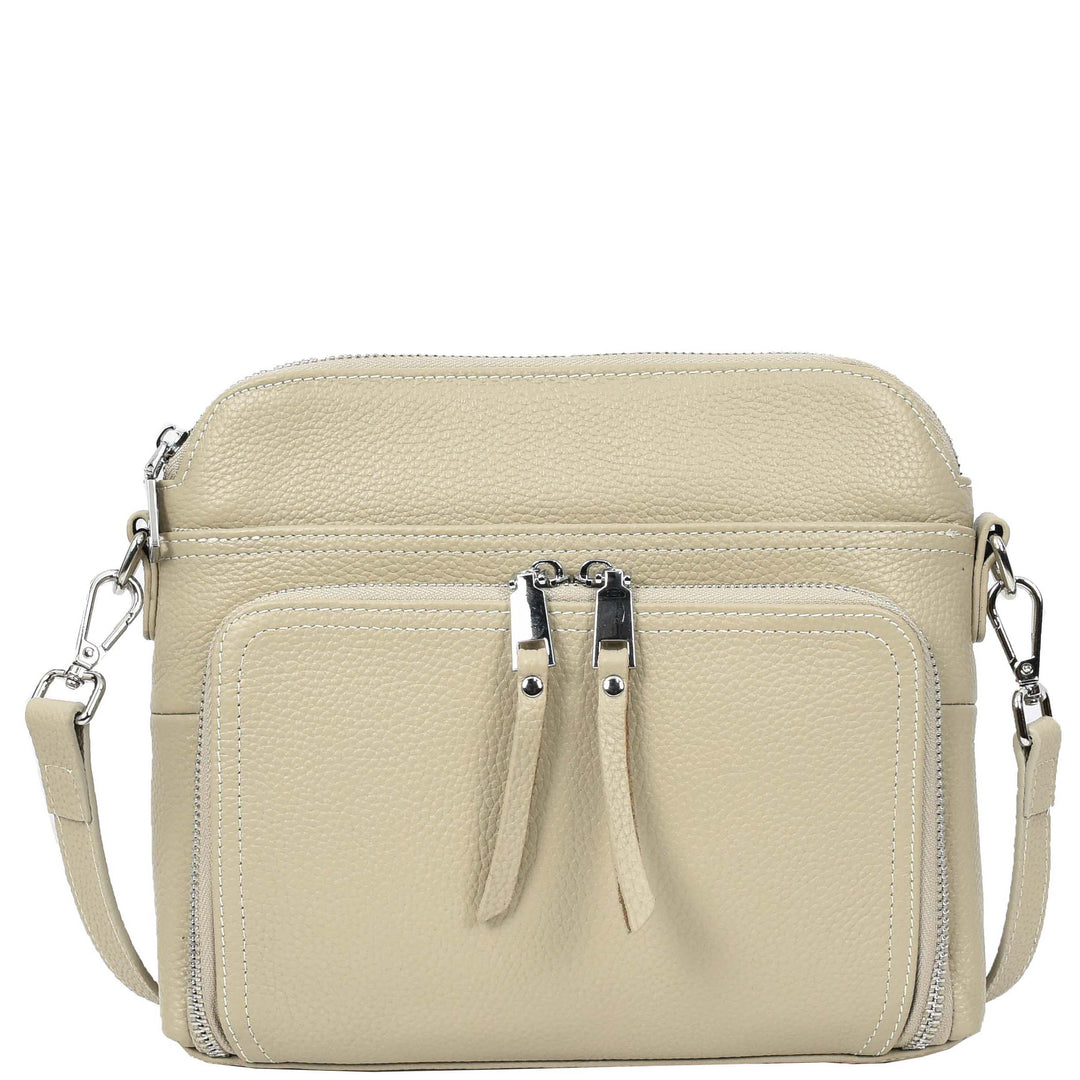 Womens Real Leather Cross Body Bag Classic Sling Style Skye Taupe-3