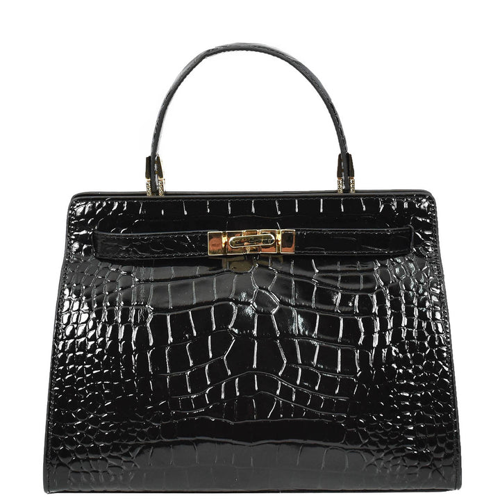 Womens Real Leather Handbag Small Organiser Top-Handle Handbag Camille Black-3