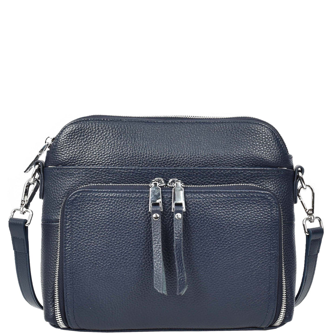Womens Real Leather Cross Body Bag Classic Sling Style Skye Navy-3