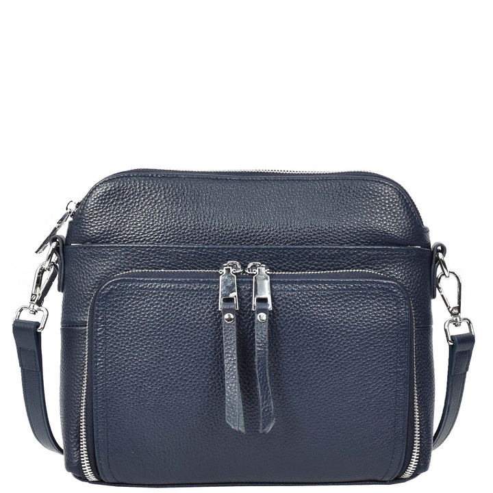 Womens Real Leather Cross Body Bag Classic Sling Style Skye Navy-3
