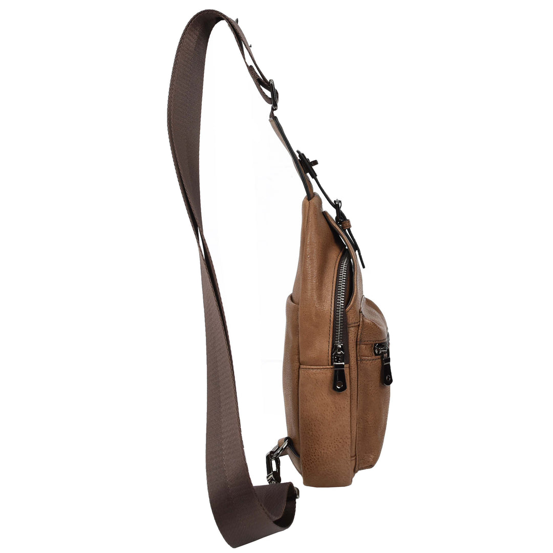 Real Leather Cross Body Chest Bag Phoenix Tan Brown