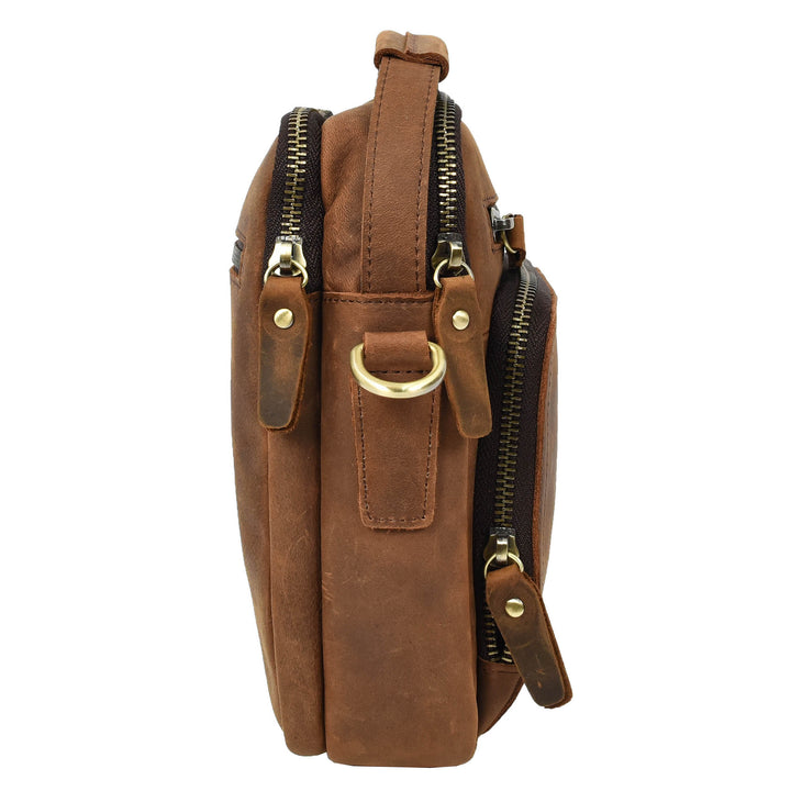 Mens Real Leather Cross Body Bag Small Organiser Travel Pouch Jett Tan Hunter