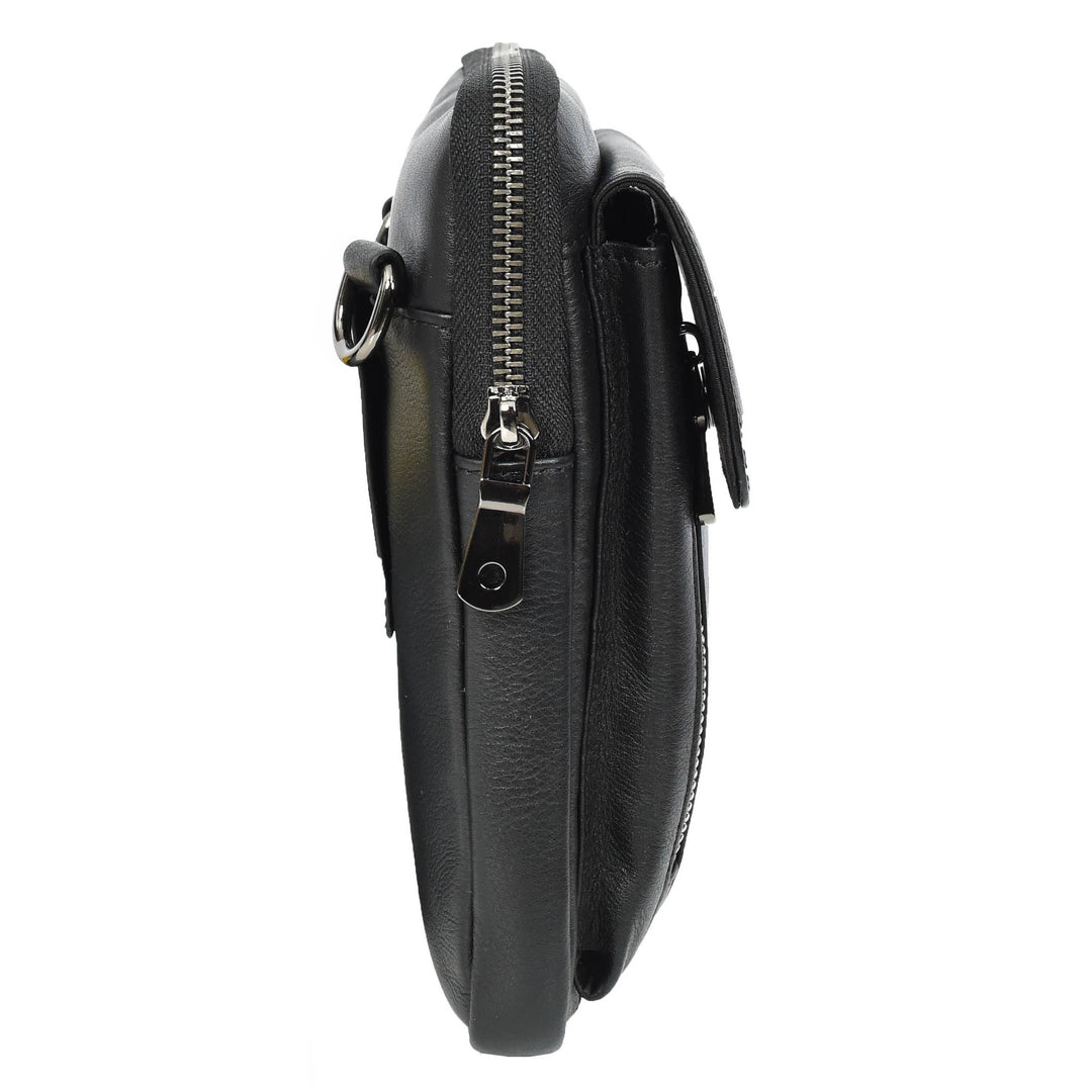 Mens Genuine Leather Wrist Bag Multi-Pockets Money Travel Organiser Pouch Dinan Black