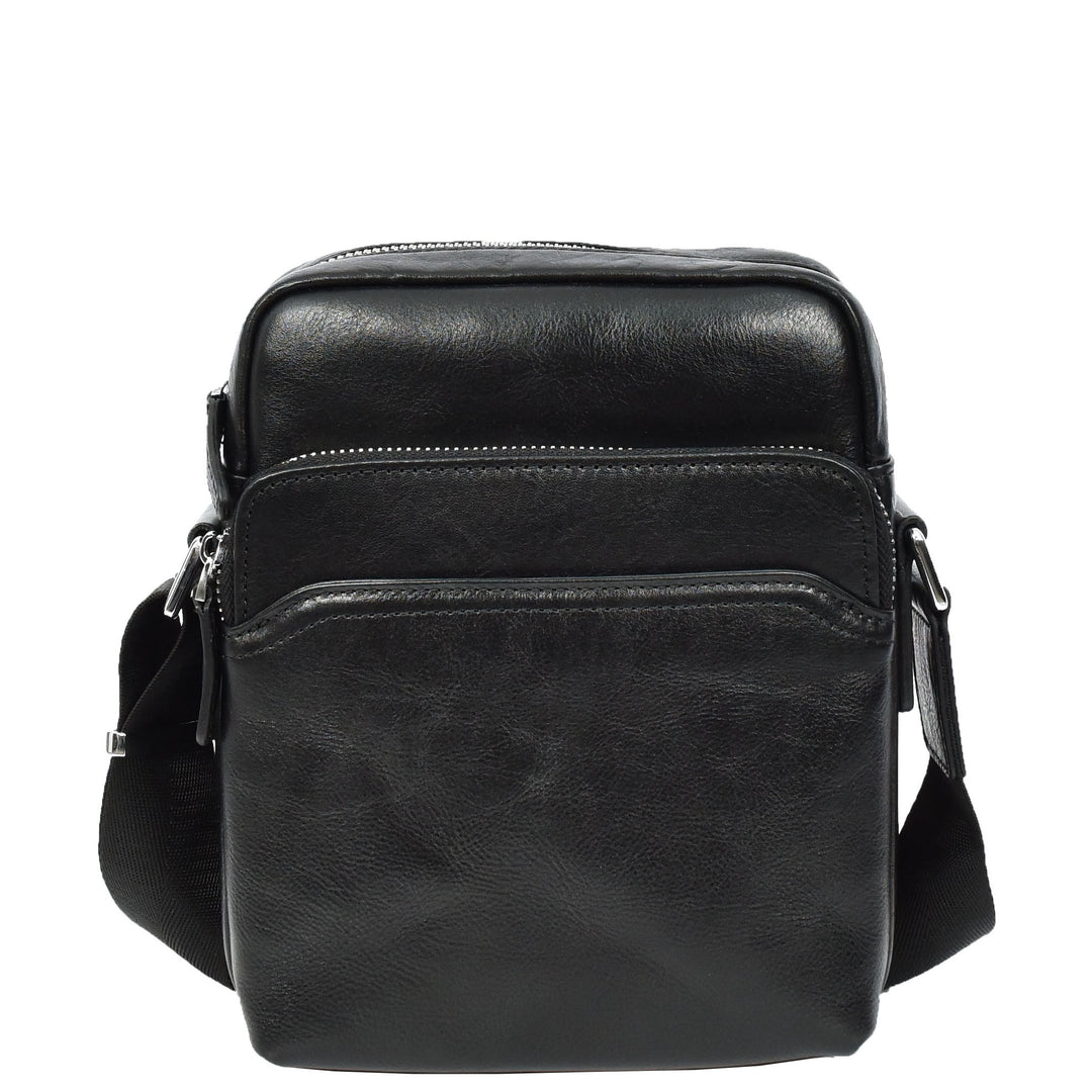 Mens Real Leather Cross Body Bag Small Size Travel Pouch Hanoi Black-3