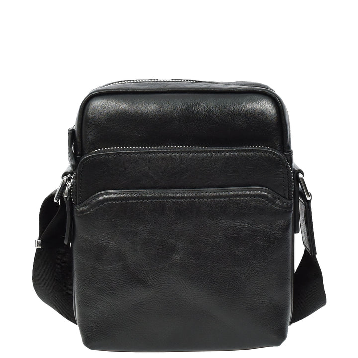 Mens Real Leather Cross Body Bag Small Size Travel Pouch Hanoi Black-3