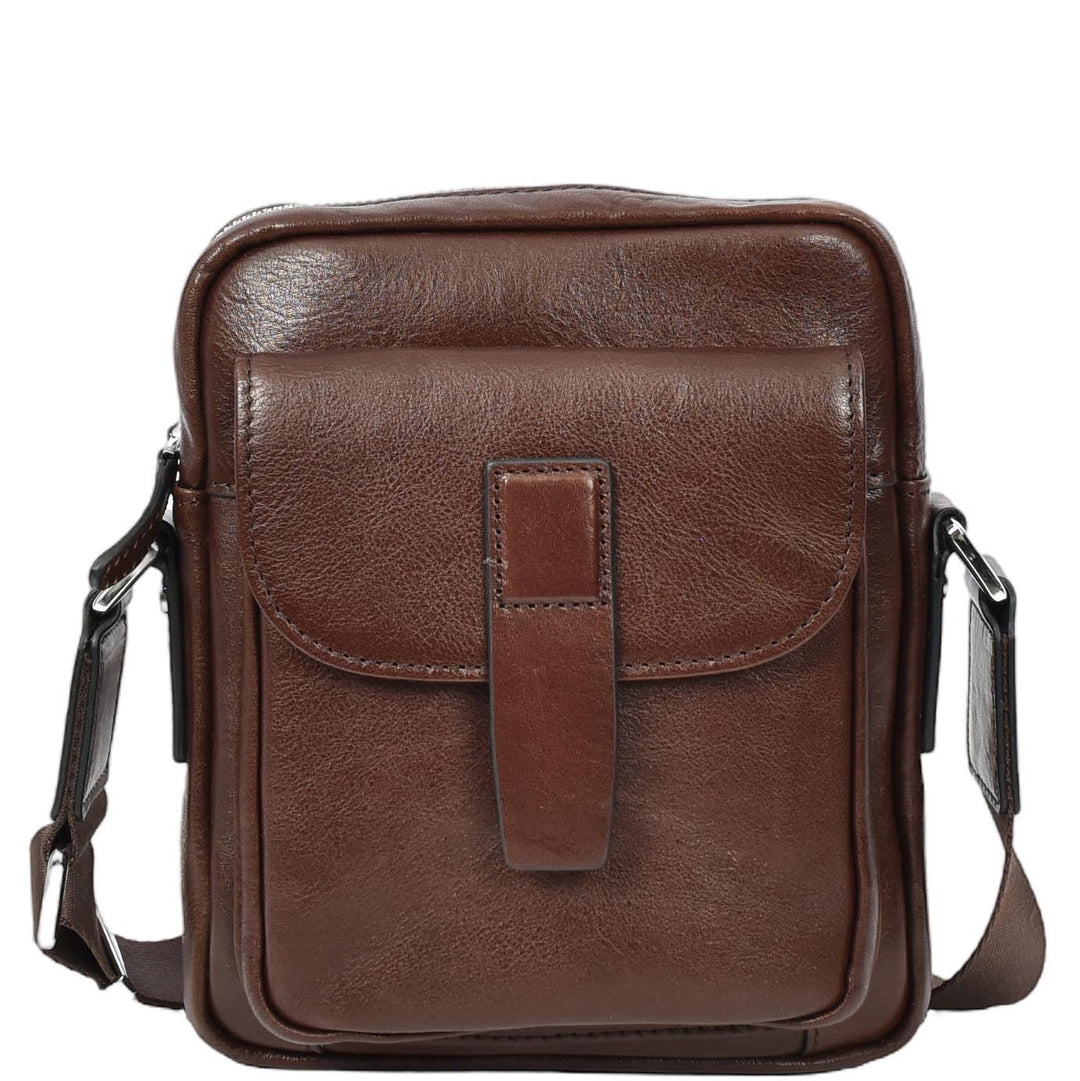 Mens Real Leather Cross Body Bag Small Size Travel Pouch Malmo Brown-3