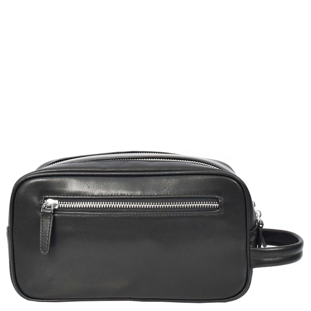 Real Leather Toiletries Bag Medium Size Travel Dopp Kit Organiser Style Oslo Black-3