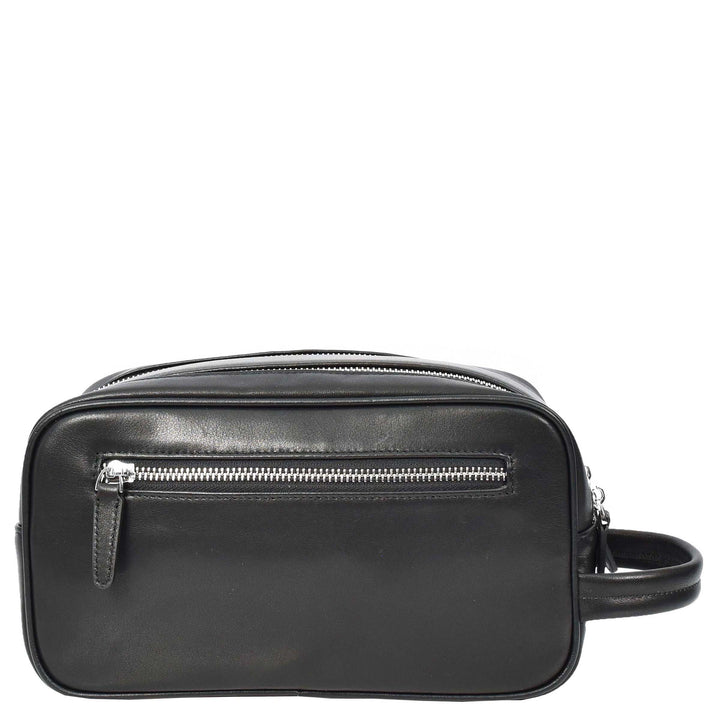 Real Leather Toiletries Bag Medium Size Travel Dopp Kit Organiser Style Oslo Black-3