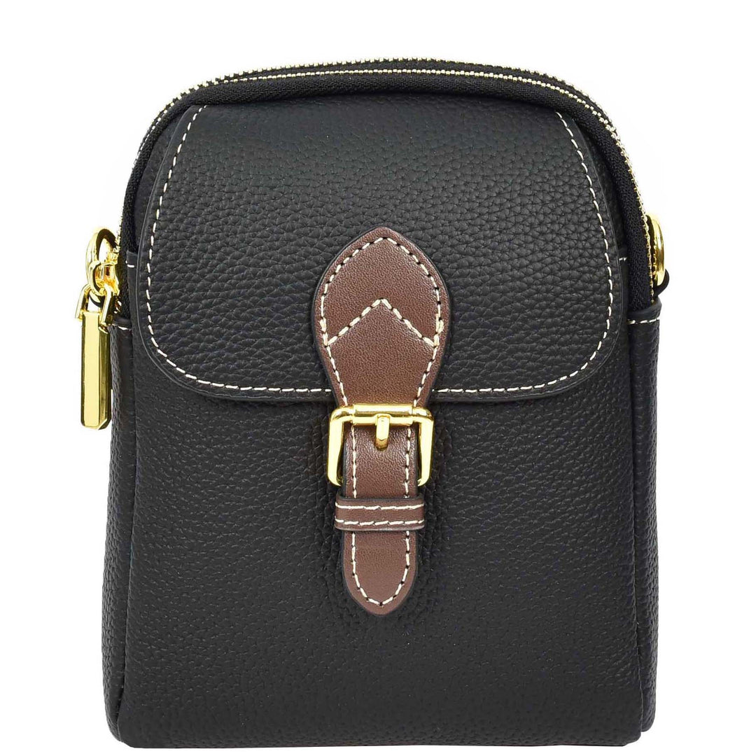 Women's Real Leather Cross Body Bag Small Size Sling Pouch Elizabeth Black-3