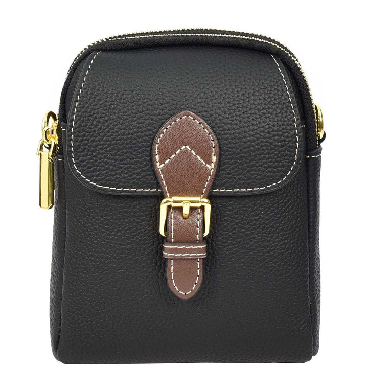 Women's Real Leather Cross Body Bag Small Size Sling Pouch Elizabeth Black-3