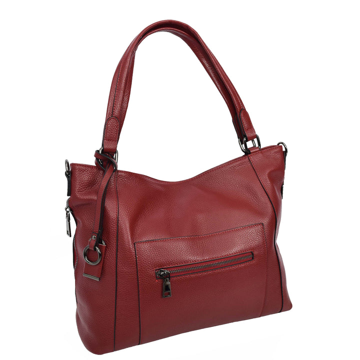 Womens Leather Tote Shoulder Handbag Evelyn Red-3