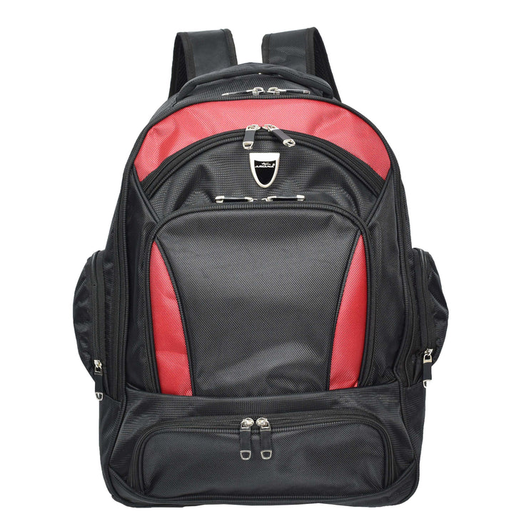 Backpack With Wheels Telescopic Handle Hiking Camping Outdoor Rucksack HT63 Red-3