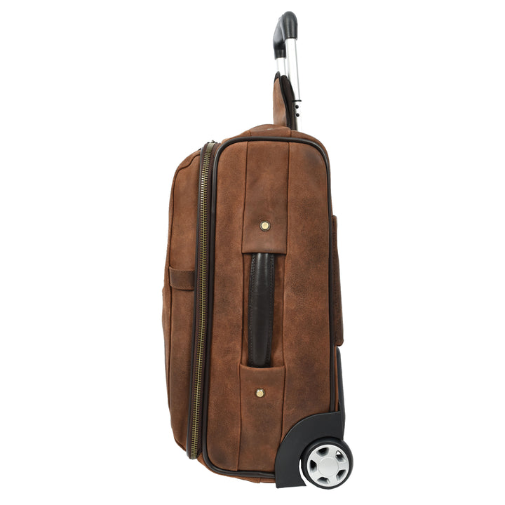 Genuine Leather Suitcase On Wheels Cabin Size Trolley Travel Bags Bourse Vintage Brown