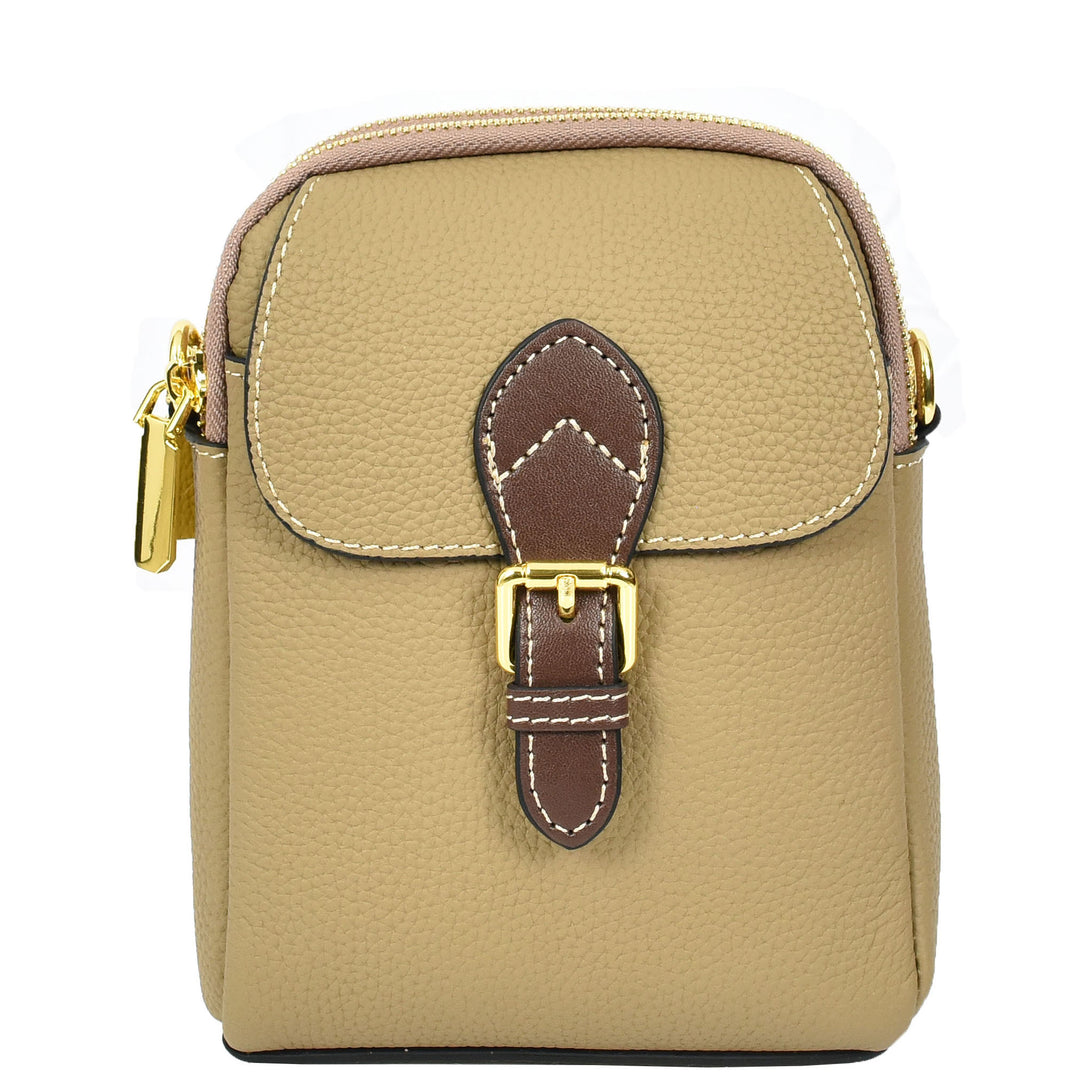 Women's Real Leather Cross Body Bag Small Size Sling Pouch Elizabeth Beige-3