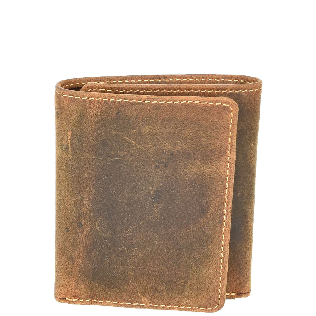 Mens Real Leather Tri-fold Wallet Credit Cards Banknotes ID Card RFID Blocking HOL700 Oil Tan