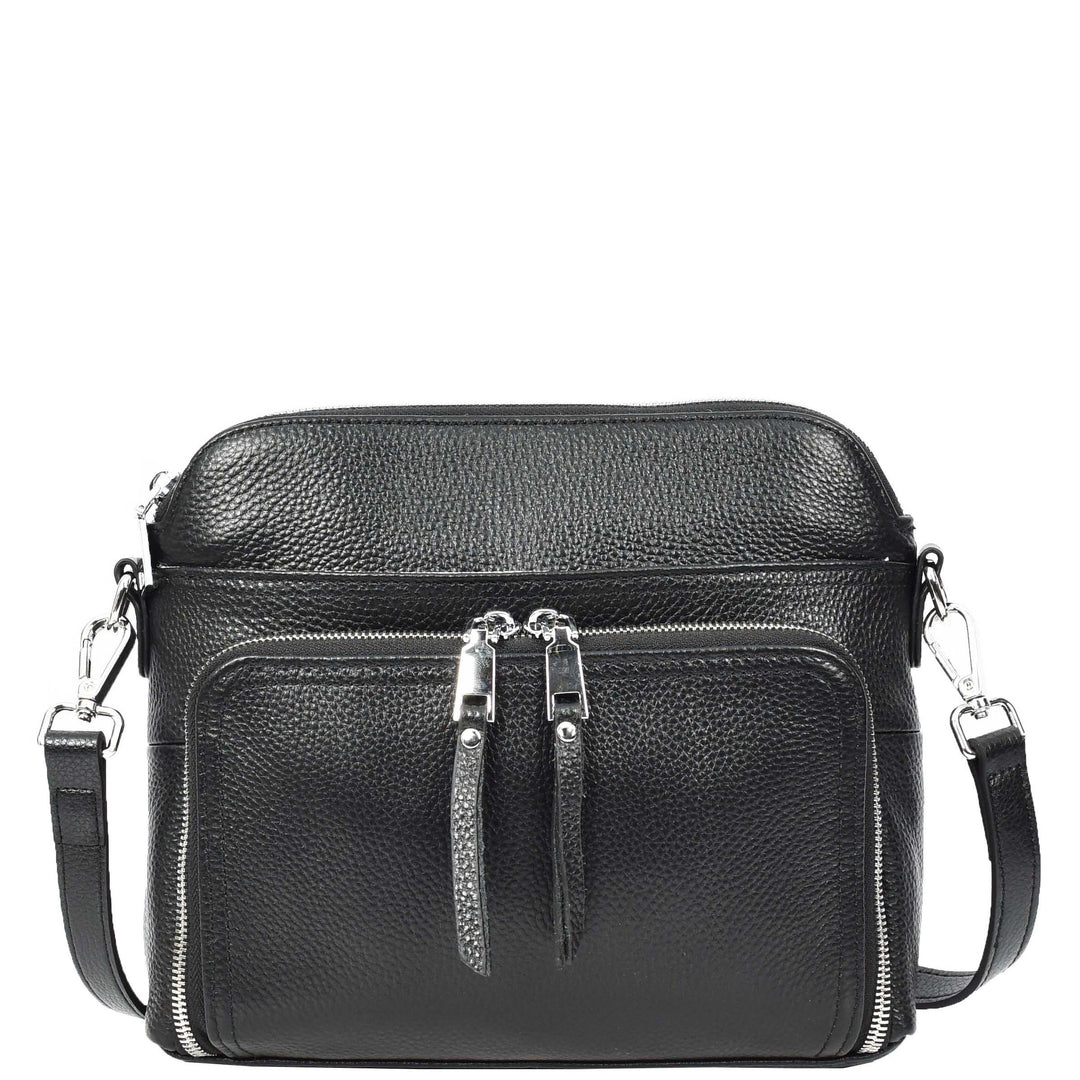 Womens Real Leather Cross Body Bag Classic Sling Style Skye Black-3