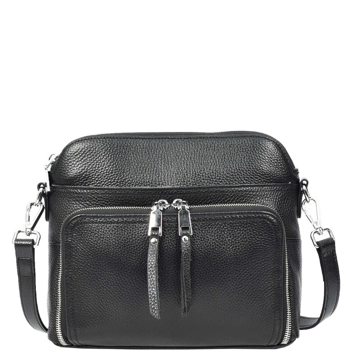 Womens Real Leather Cross Body Bag Classic Sling Style Skye Black-3
