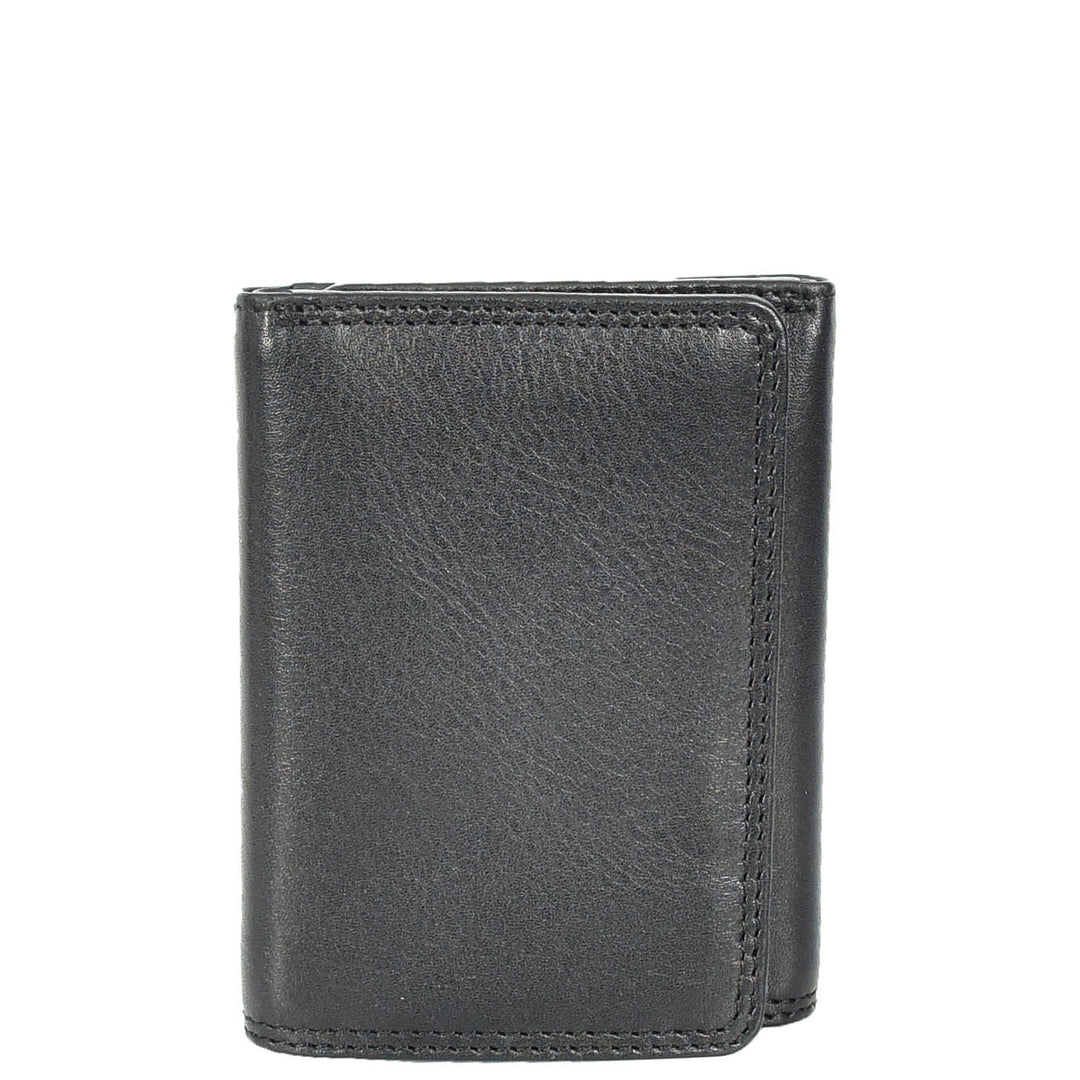 Mens Leather Tri-fold RFID Slim Wallet Banknotes Credit Cards ID Card Holder HOL181 Black
