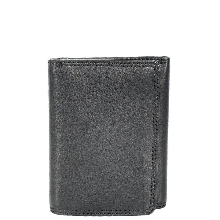 Mens Leather Tri-fold RFID Slim Wallet Banknotes Credit Cards ID Card Holder HOL181 Black