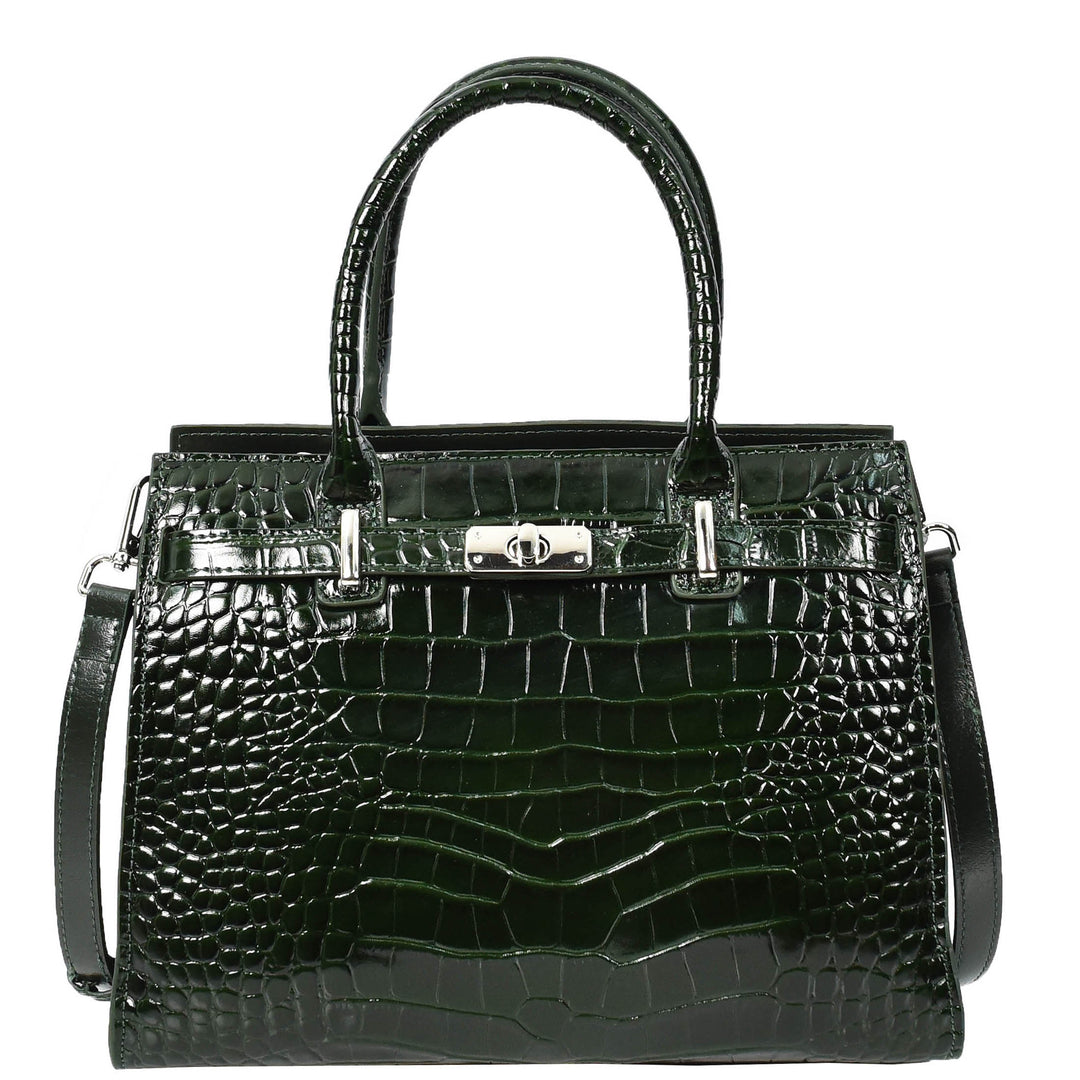 Women Real Leather Handbag Mid Size Organiser Top-Handle Handbag Noelle Green-3