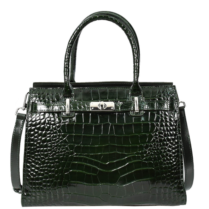 Women Real Leather Handbag Mid Size Organiser Top-Handle Handbag Noelle Green-3