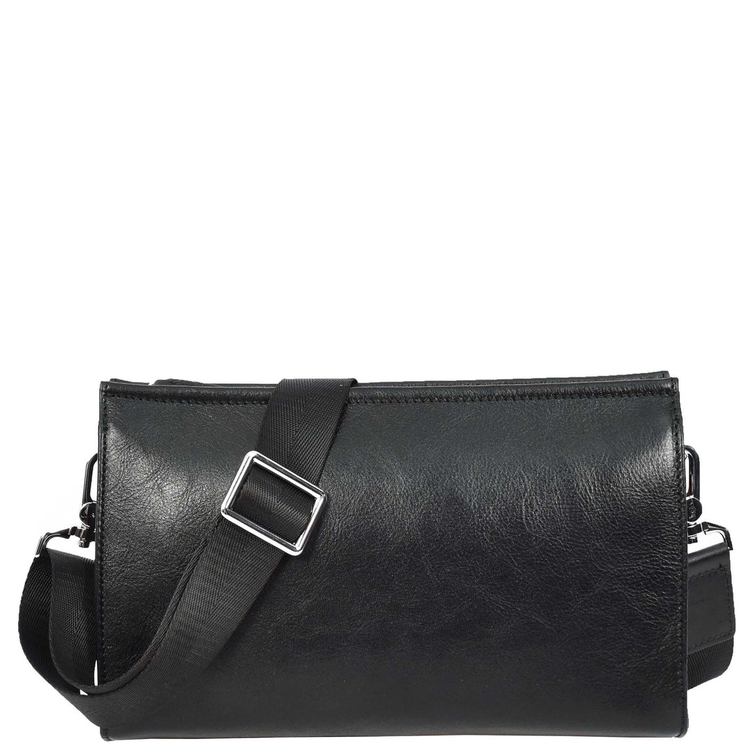 Mens Real Leather Wrist Bag Organiser Cross Body Style Suva Black-3