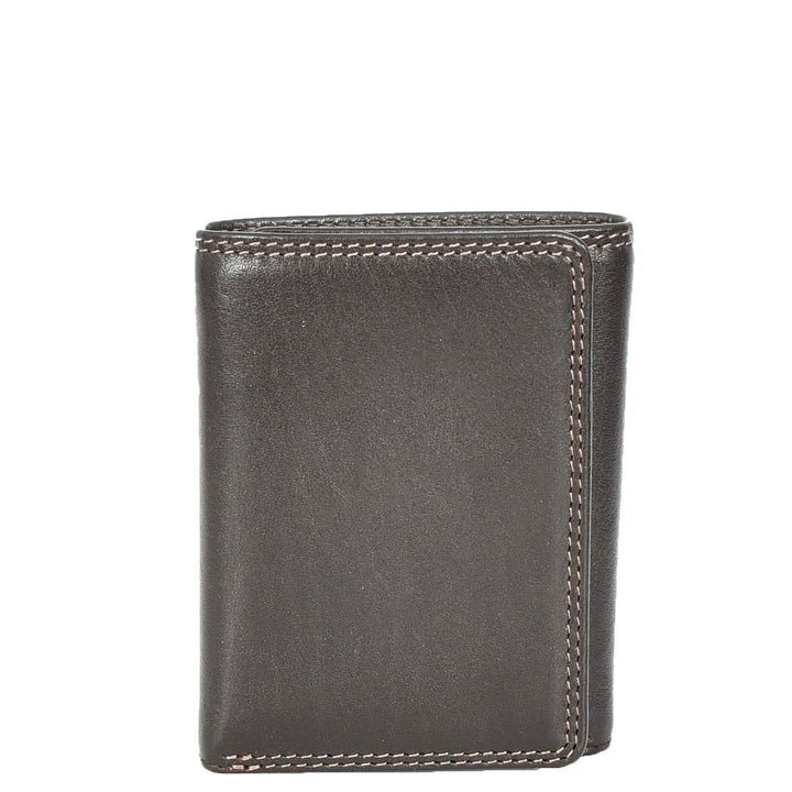 Mens Leather Tri-fold RFID Slim Wallet Banknotes Credit Cards ID Card Holder HOL181 Brown
