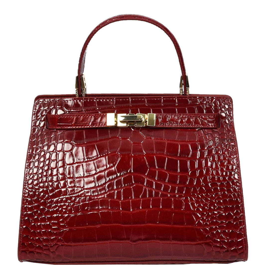 Womens Real Leather Handbag Small Organiser Top-Handle Handbag Camille Red-3