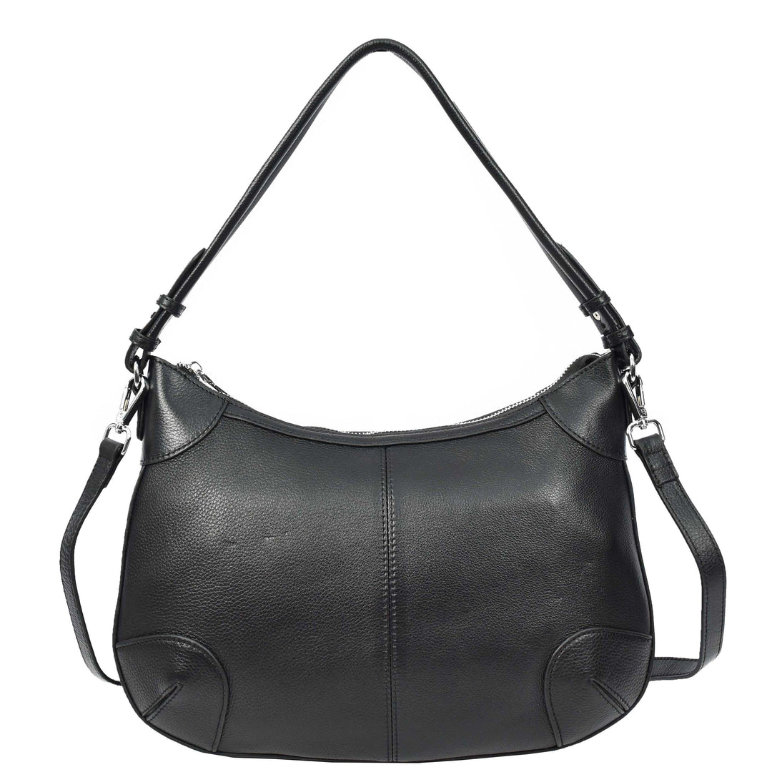 Womens Real Leather Shoulder Bag Classic Cross Body Design Josephine Black