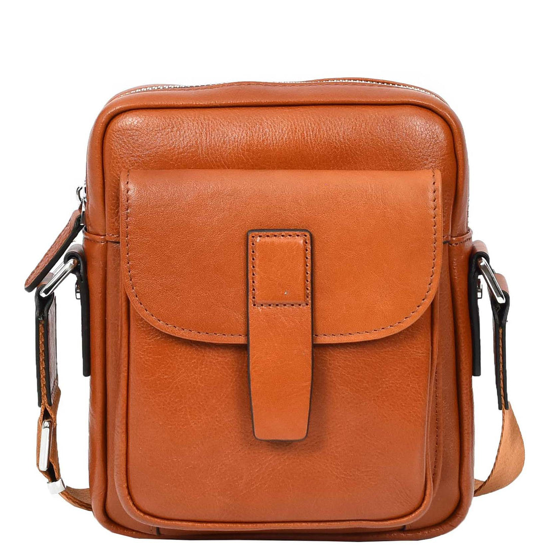 Mens Real Leather Cross Body Bag Small Size Travel Pouch Malmo Tan-3