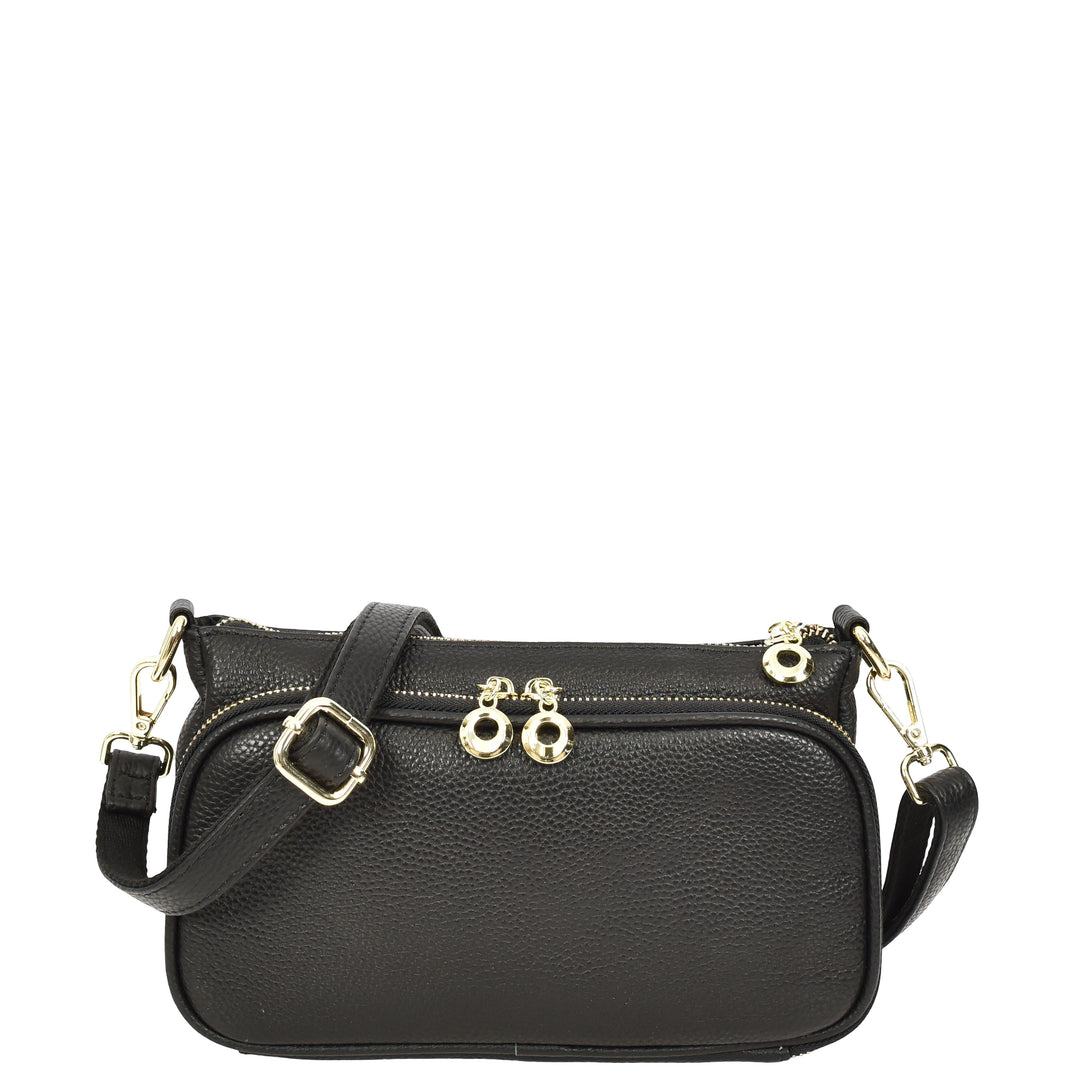 Womens Real Leather Shoulder Bag with Adjustable Strap Zelda Black