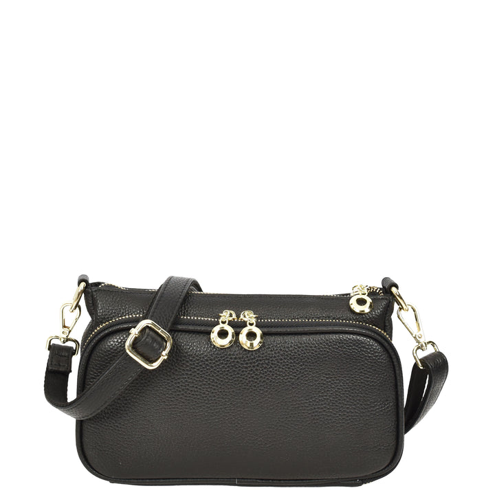 Womens Real Leather Shoulder Bag with Adjustable Strap Zelda Black