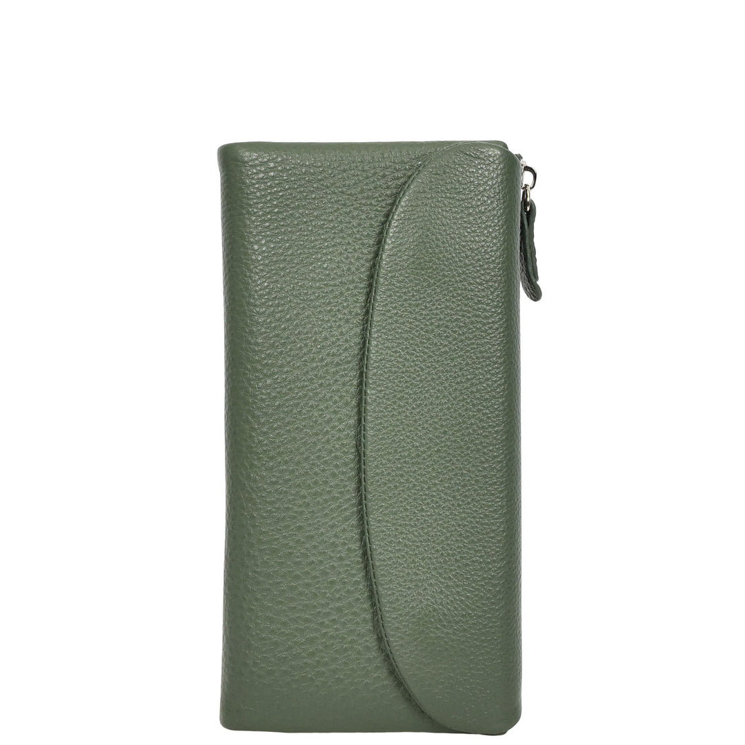 Womens Real Leather Clutch Purse Multi-Coloured Interior Card Holder Zip Pocket HOL8819 Green