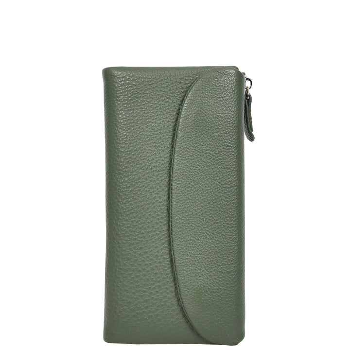 Womens Real Leather Clutch Purse Multi-Coloured Interior Card Holder Zip Pocket HOL8819 Green