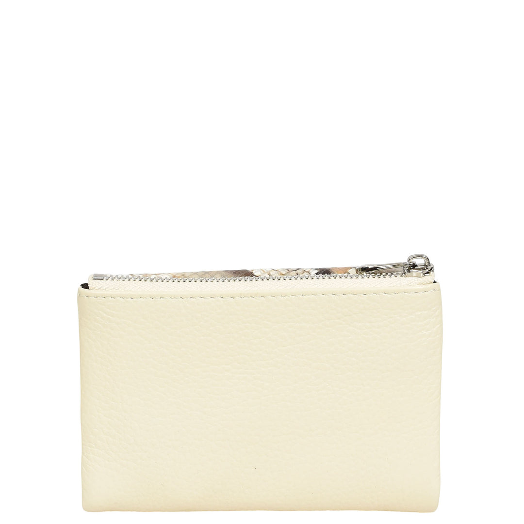 Womens Real Leather Purse Snake-Print Clutch Wallet HOL8833 Off White
