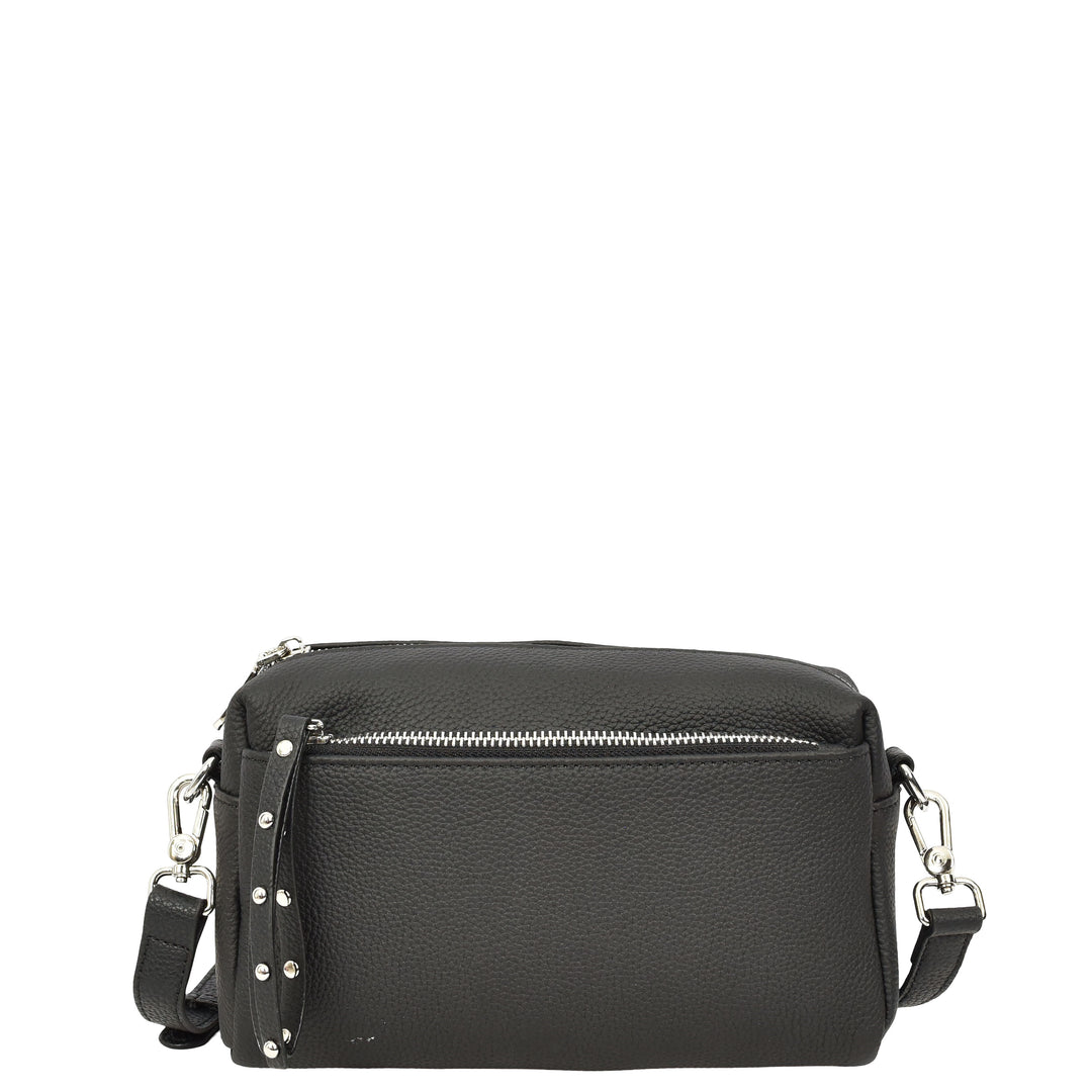 Womens Real Leather Small Shoulder Crossbody Bag Casual Pouch Zeno Black