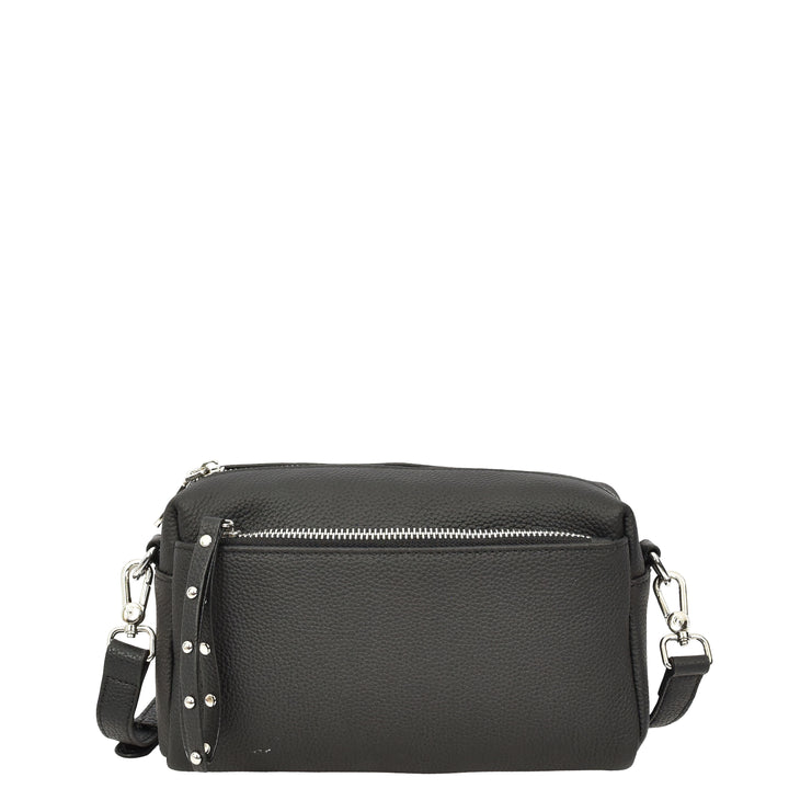 Womens Real Leather Small Shoulder Crossbody Bag Casual Pouch Zeno Black