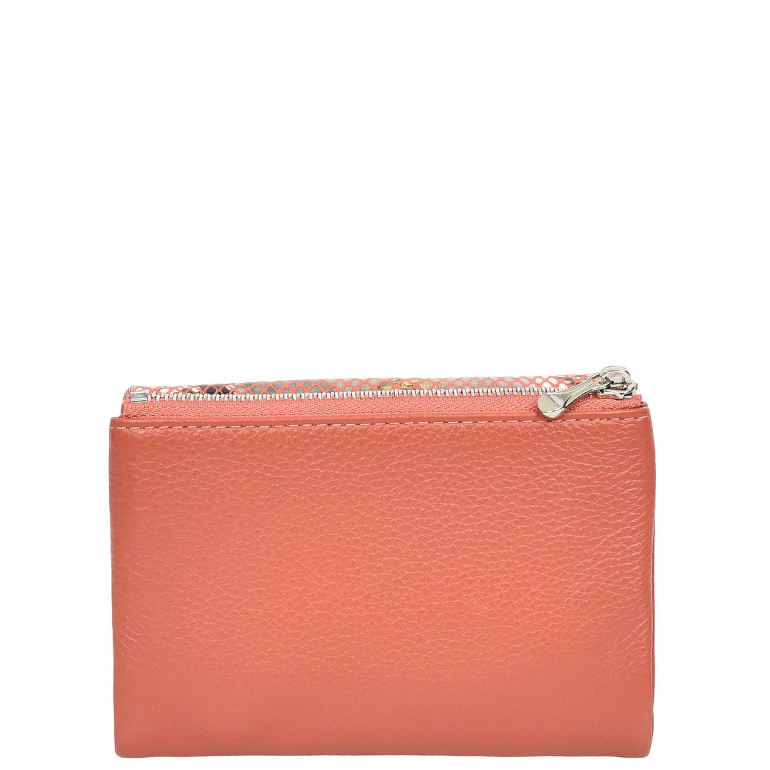 Womens Real Leather Purse Snake-Print Clutch Wallet HOL8833 Coral