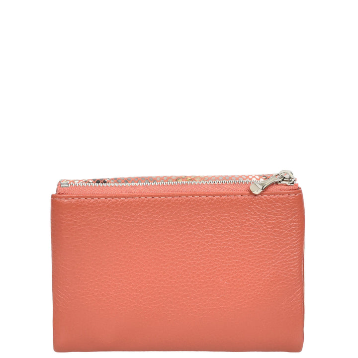 Womens Real Leather Purse Snake-Print Clutch Wallet HOL8833 Coral