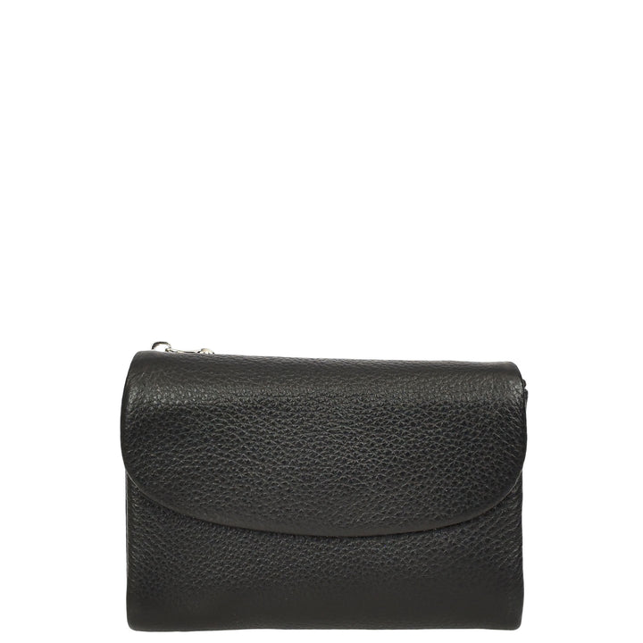 Womens Real Leather Bi-fold Purse Compact Wallet HOL3033 Black