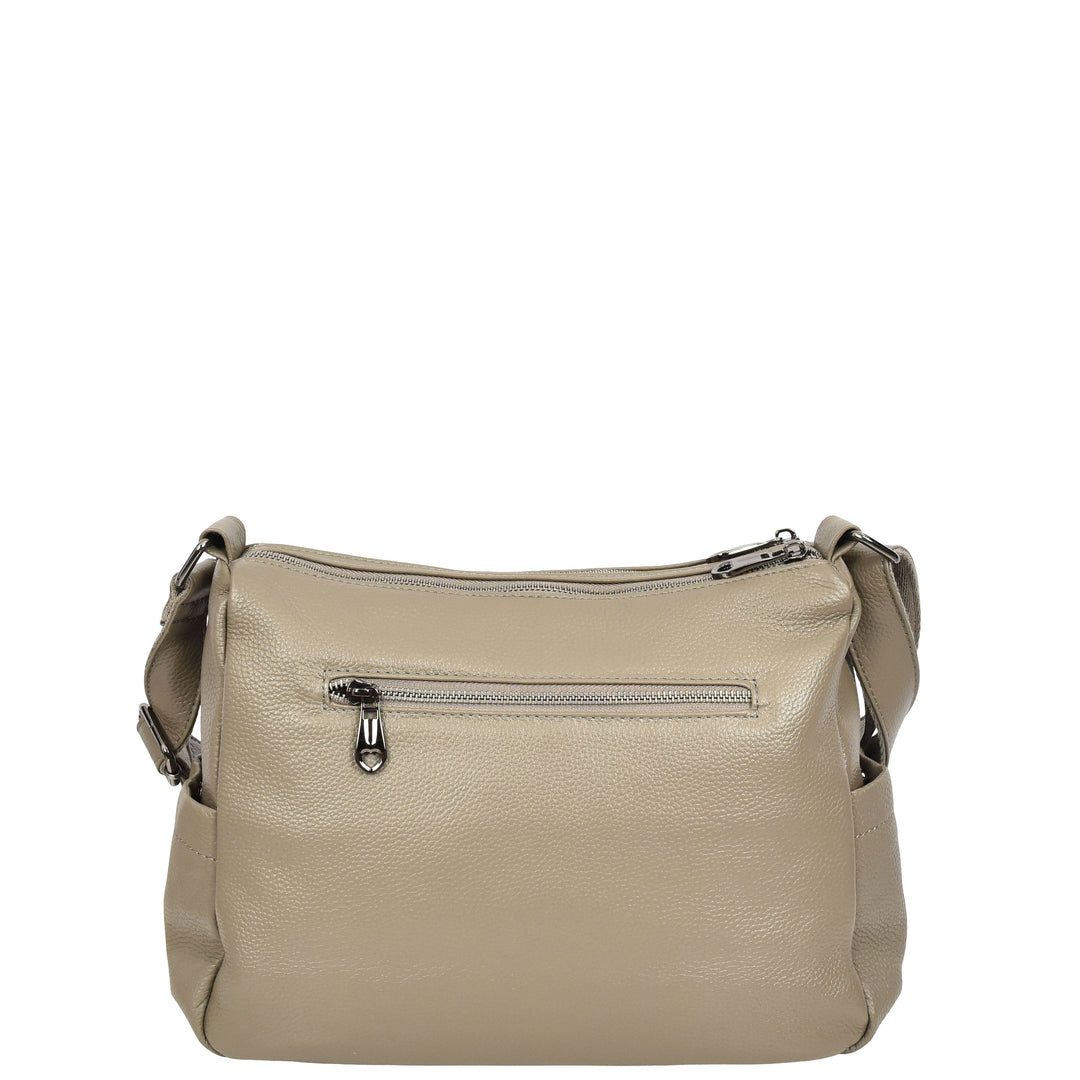 Womens Real Leather Classic Crossbody Messenger Shoulder Bag Alba Grey