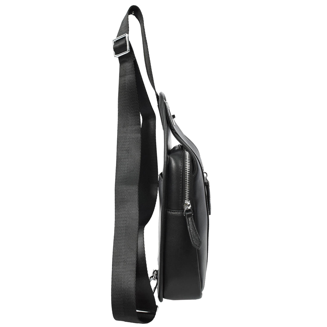 Mens Real Leather Chest Bag Cross Body Style Nara Black-3
