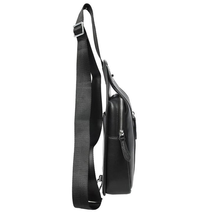 Mens Real Leather Chest Bag Cross Body Style Nara Black-3