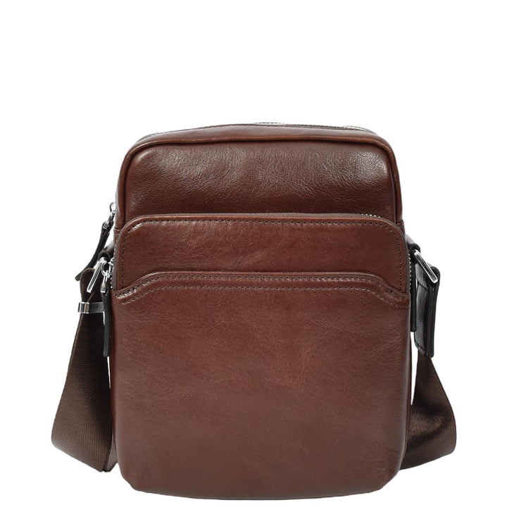 Mens Real Leather Cross Body Bag Small Size Travel Pouch Hanoi Brown-3